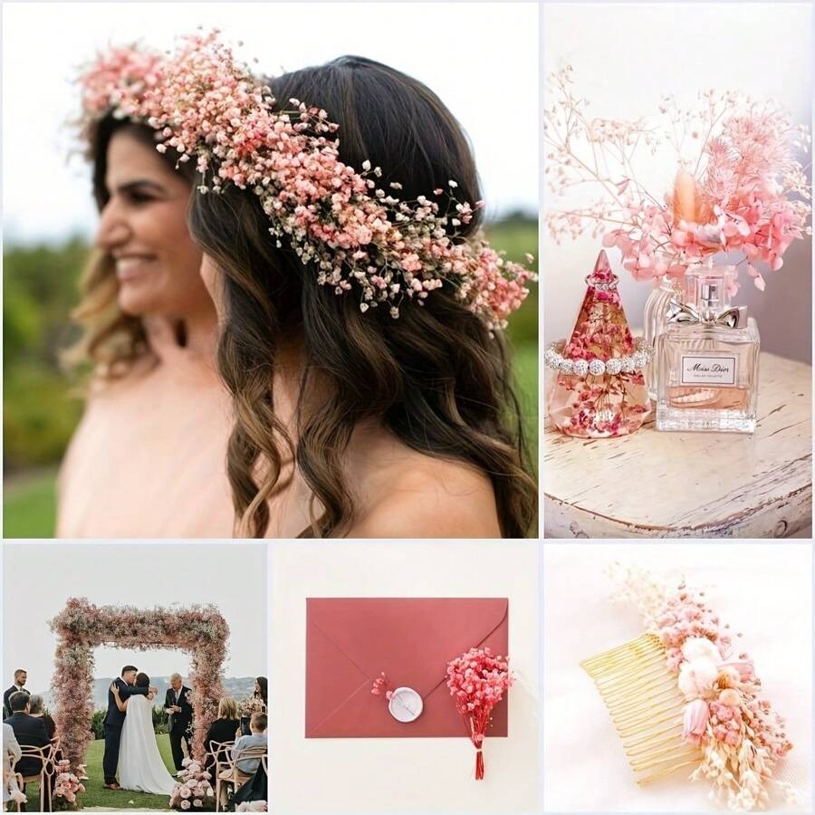 Elegante mazzolino di fiori di gypsophila rosa chiaro essiccati - delicati fiori avorio per riempire vasi, decorazioni per matrimoni, casa, ufficio, feste, giardino, biglietti, bricolage e composizioni floreale
