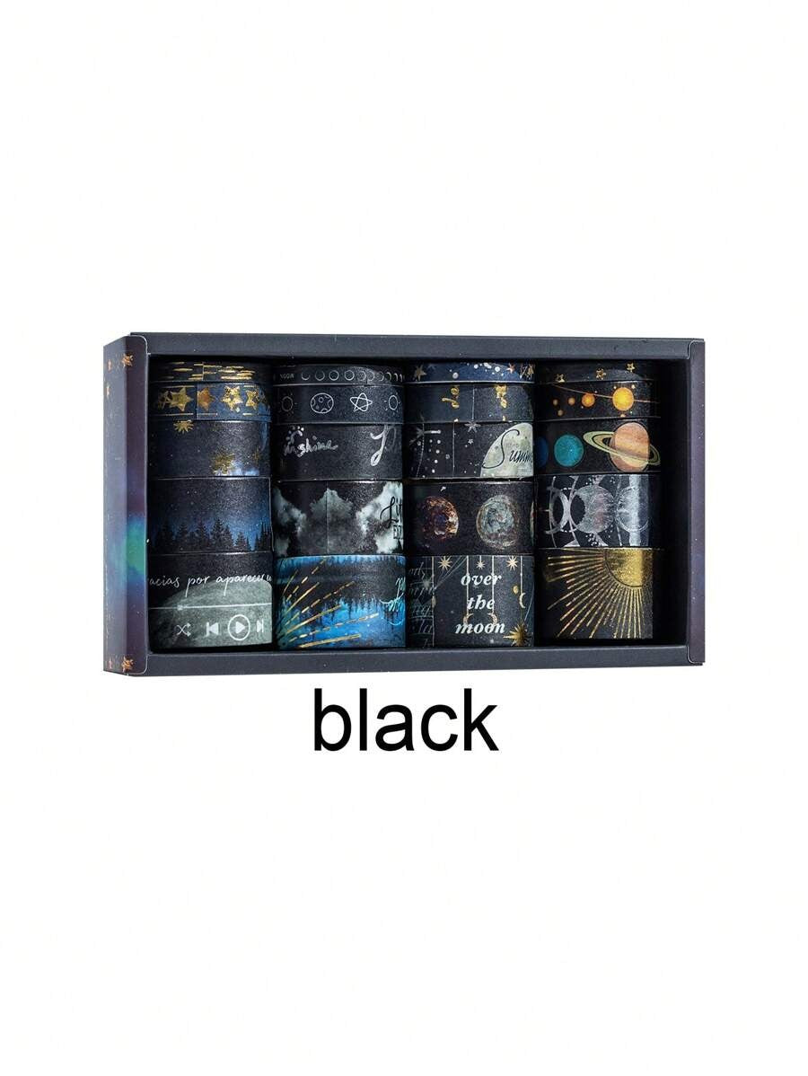 Nastro washi decorativo con cielo stellato bronzato e argentato, tema universo e pianeti, per DIY, decorazioni, diari, scrapbooking