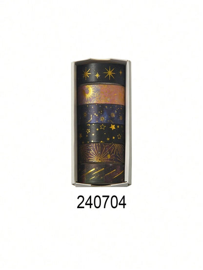 Nastro washi decorativo con cielo stellato bronzato e argentato, tema universo e pianeti, per DIY, decorazioni, diari, scrapbooking