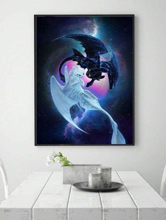 Kit di pittura diamantata 5D - Doppio Drago Yin Yang, arte diamante a tutto tondo, artigianato drago e drago cartoni animati, tema animale, decorazione per la casa fai-da-te - 40x50cm