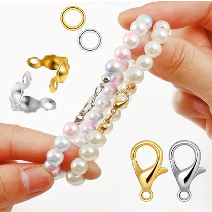 480 pz Kit con pinze, pinzette, anelli ad ardiglione - Fermagli a Noce di Mare - Anelli Aperti e Chiusure di Copertura - Distanziatori per Catene - Kit per Fai da Te per Realizzare Gioielli, Collane, Bracciali e Orecchini