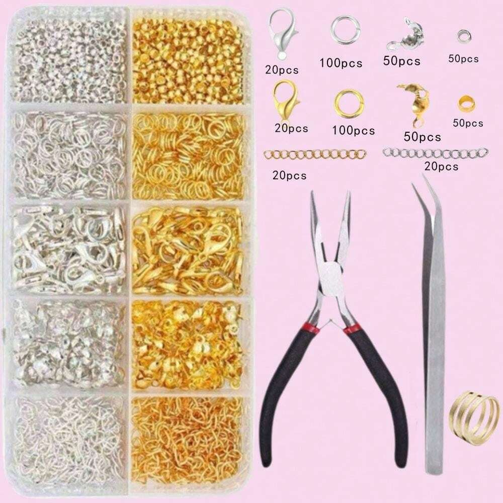 480 pz Kit con pinze, pinzette, anelli ad ardiglione - Fermagli a Noce di Mare - Anelli Aperti e Chiusure di Copertura - Distanziatori per Catene - Kit per Fai da Te per Realizzare Gioielli, Collane, Bracciali e Orecchini