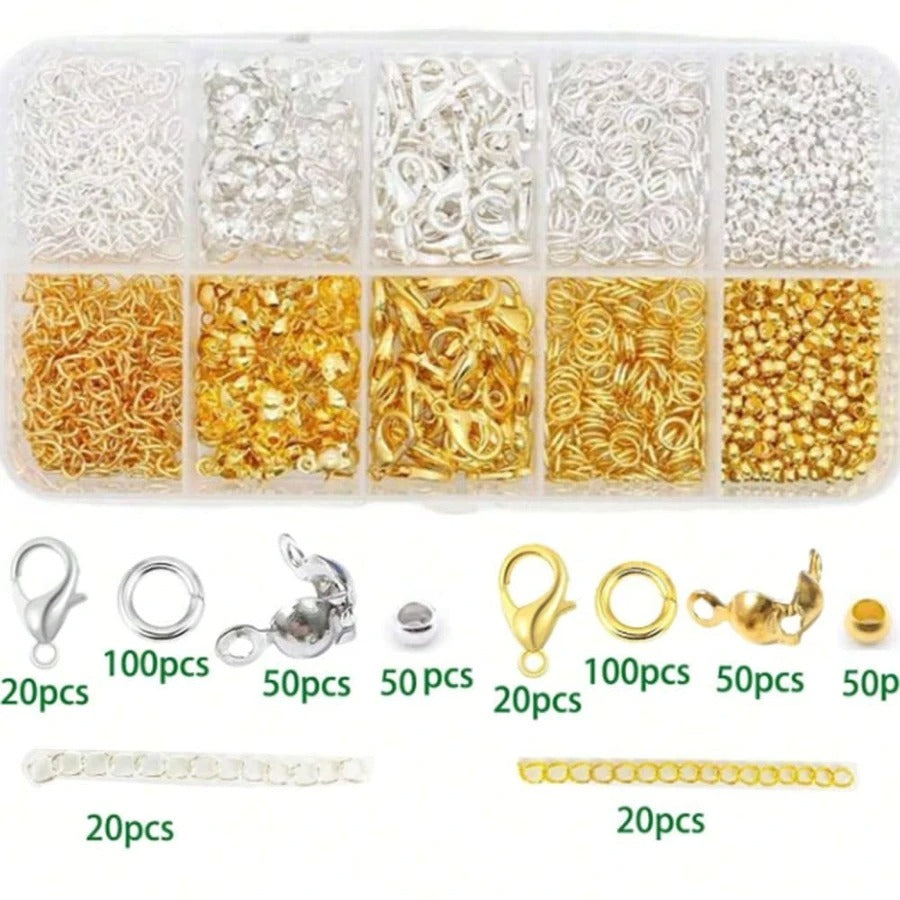 480 pz Kit con pinze, pinzette, anelli ad ardiglione - Fermagli a Noce di Mare - Anelli Aperti e Chiusure di Copertura - Distanziatori per Catene - Kit per Fai da Te per Realizzare Gioielli, Collane, Bracciali e Orecchini