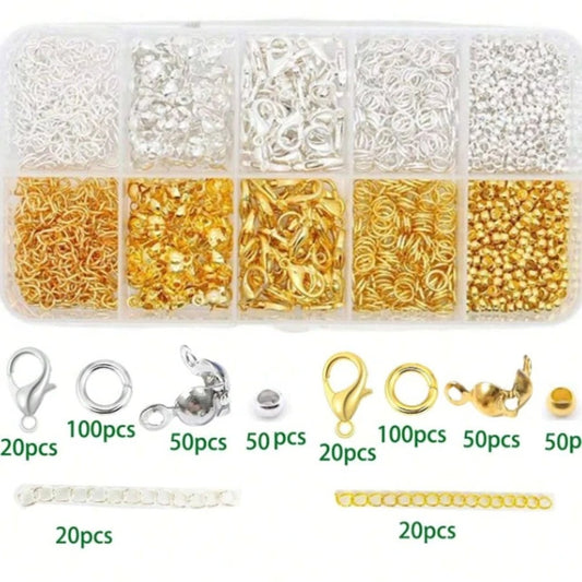 480 pz Kit con pinze, pinzette, anelli ad ardiglione - Fermagli a Noce di Mare - Anelli Aperti e Chiusure di Copertura - Distanziatori per Catene - Kit per Fai da Te per Realizzare Gioielli, Collane, Bracciali e Orecchini