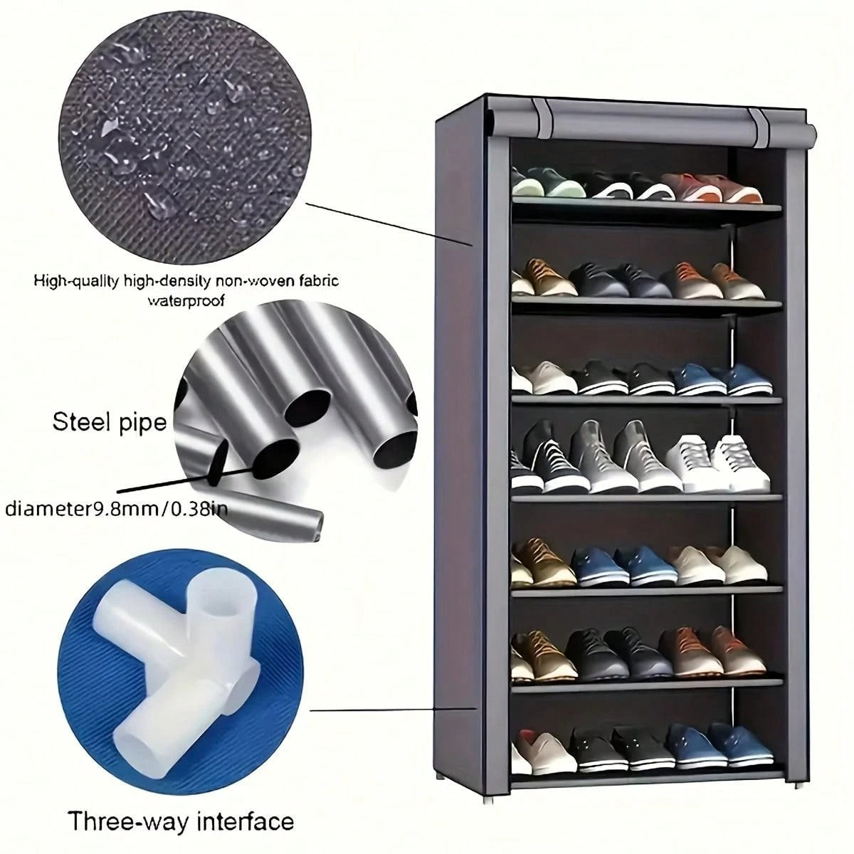 Scaffale porta scarpe a 10 ripiani con chiusura lampo, semplice armadio in tessuto per scarpe, mobiletto di archiviazione a più strati, anti polvere per dormitori e studenti