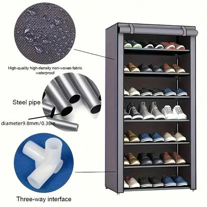 Scaffale porta scarpe a 10 ripiani con chiusura lampo, semplice armadio in tessuto per scarpe, mobiletto di archiviazione a più strati, anti polvere per dormitori e studenti