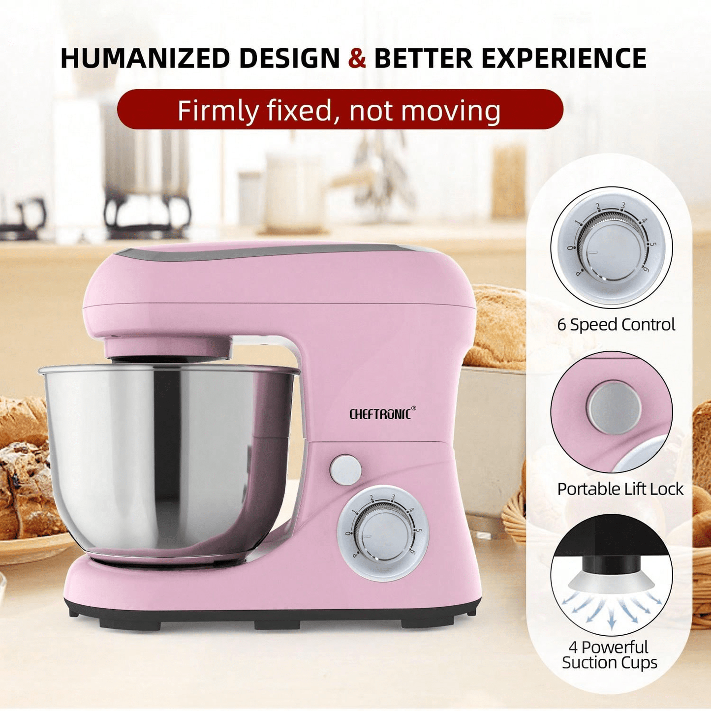 CHEFTRONIC 1 pezzo Robot da cucina, Impastatrice elettrica per uso domestico con testata inclinabile da 5,3 qt - 1300 W 6 + velocità, Impastatrice da cucina multifunzione con gancio per impasto, frusta