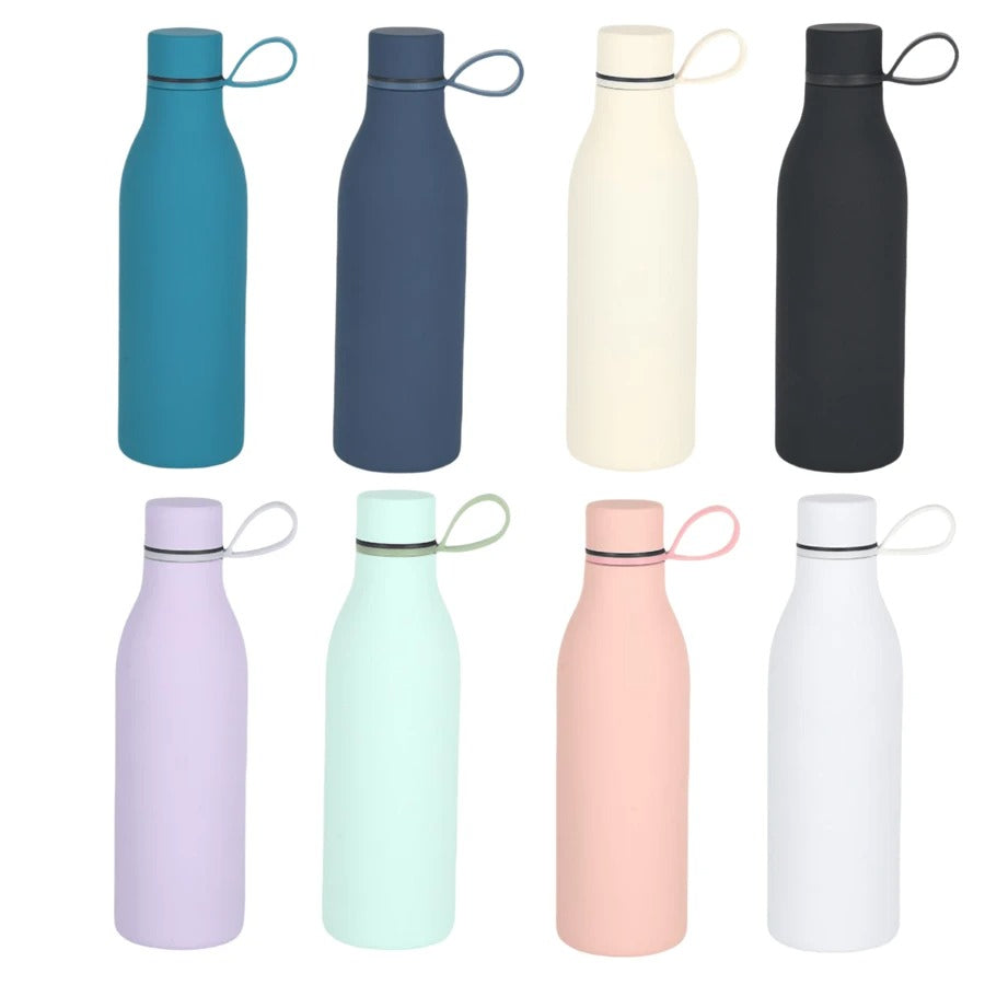 bottiglia d'acqua da 500ml/17oz in acciaio inox a doppio strato, creativa, con manico in corda, mantiene caldo/freddo, texture liscia, adatta per uso all'aperto, yoga e domestico