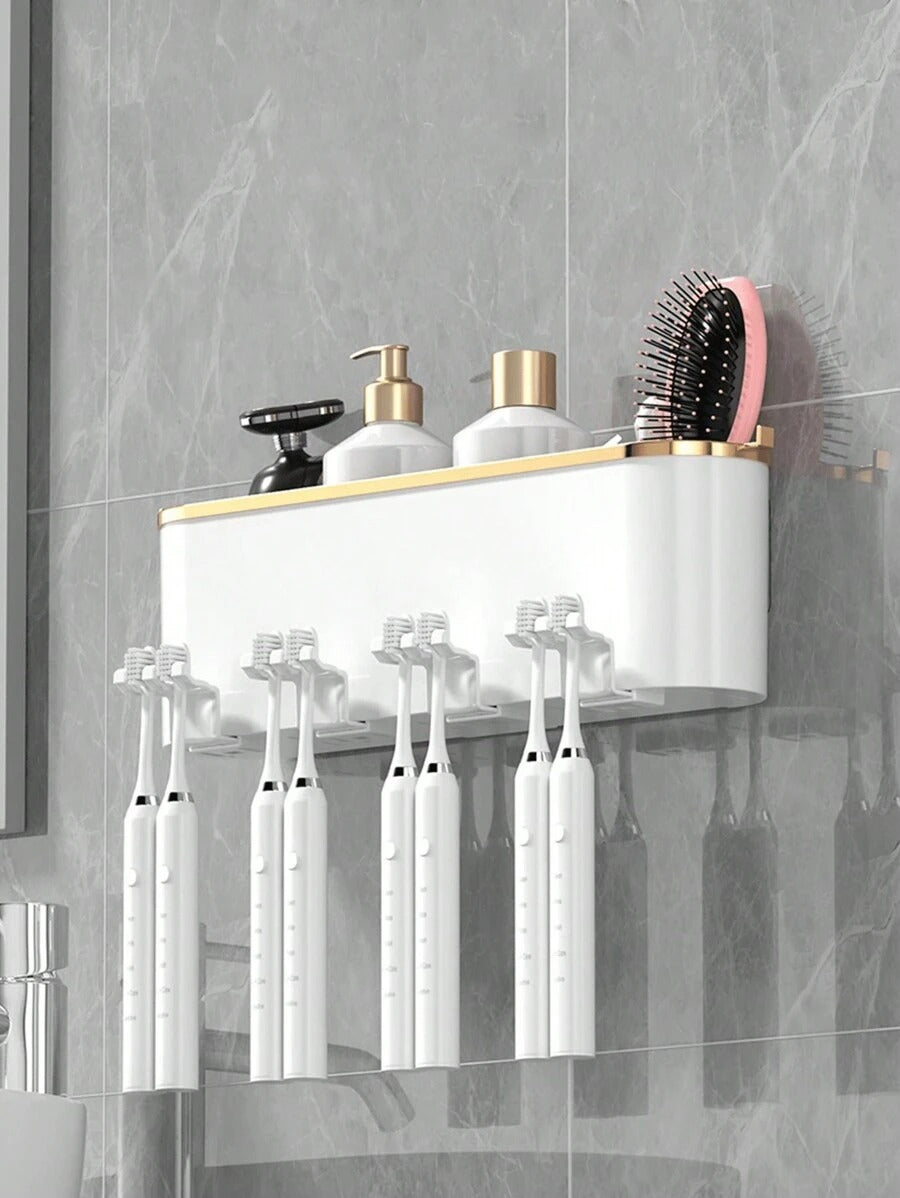 1 Set Porta Spazzolino da Dente da Parete, Con 4/3/2 Tazze Anti-Polvere e Distributore di Dentifricio, Organizer Multifunzionale da Bagno Con Distributore Automatico di Dentifricio e Tazze, Mensola da Bagno Senza Foratura, Set da Bagno di Lusso,