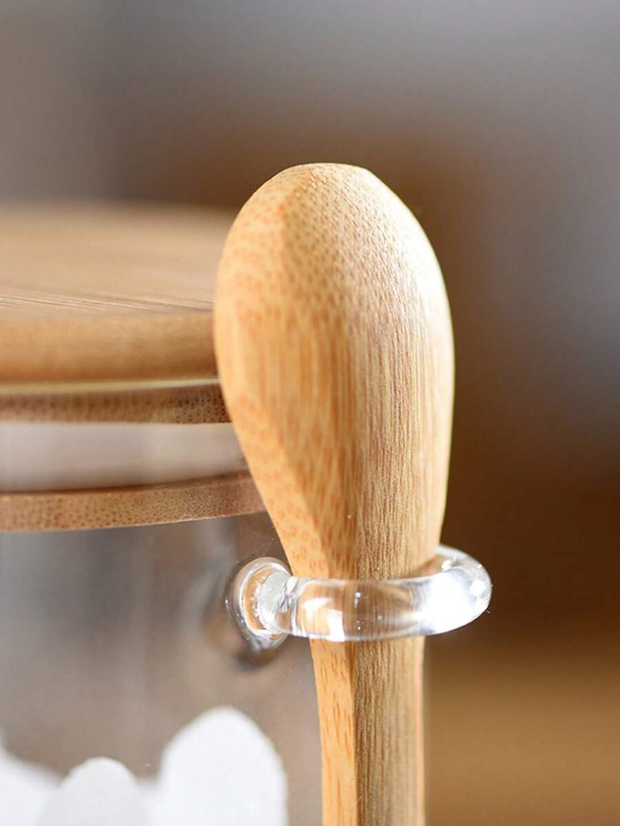 Barattoli in vetro ermetici rotondi, barattoli per condimenti con coperchi in bambù e cucchiaini, contenitori per alimenti per zucchero, caffè, noci, barattoli in vetro per la cucina per farina, biscotti, caramelle, tè matcha, noci e spezie