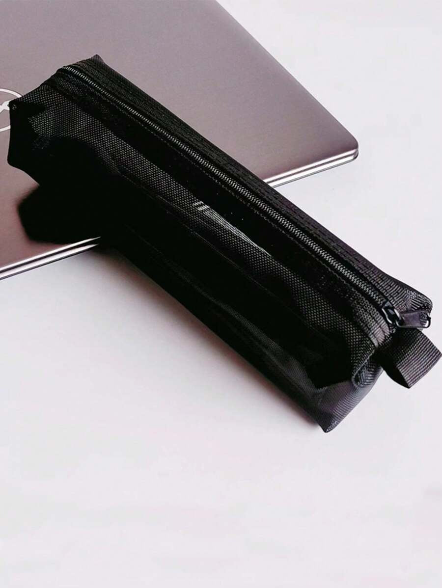 Astuccio in in rete trasparente 4,5 x 20 cm, borsa porta cancelleria per ufficio ed esami, adatto per borse per regali di Ognissanti a scuola e in ufficio, grande capacità e pratico per riporre, astuccio nero