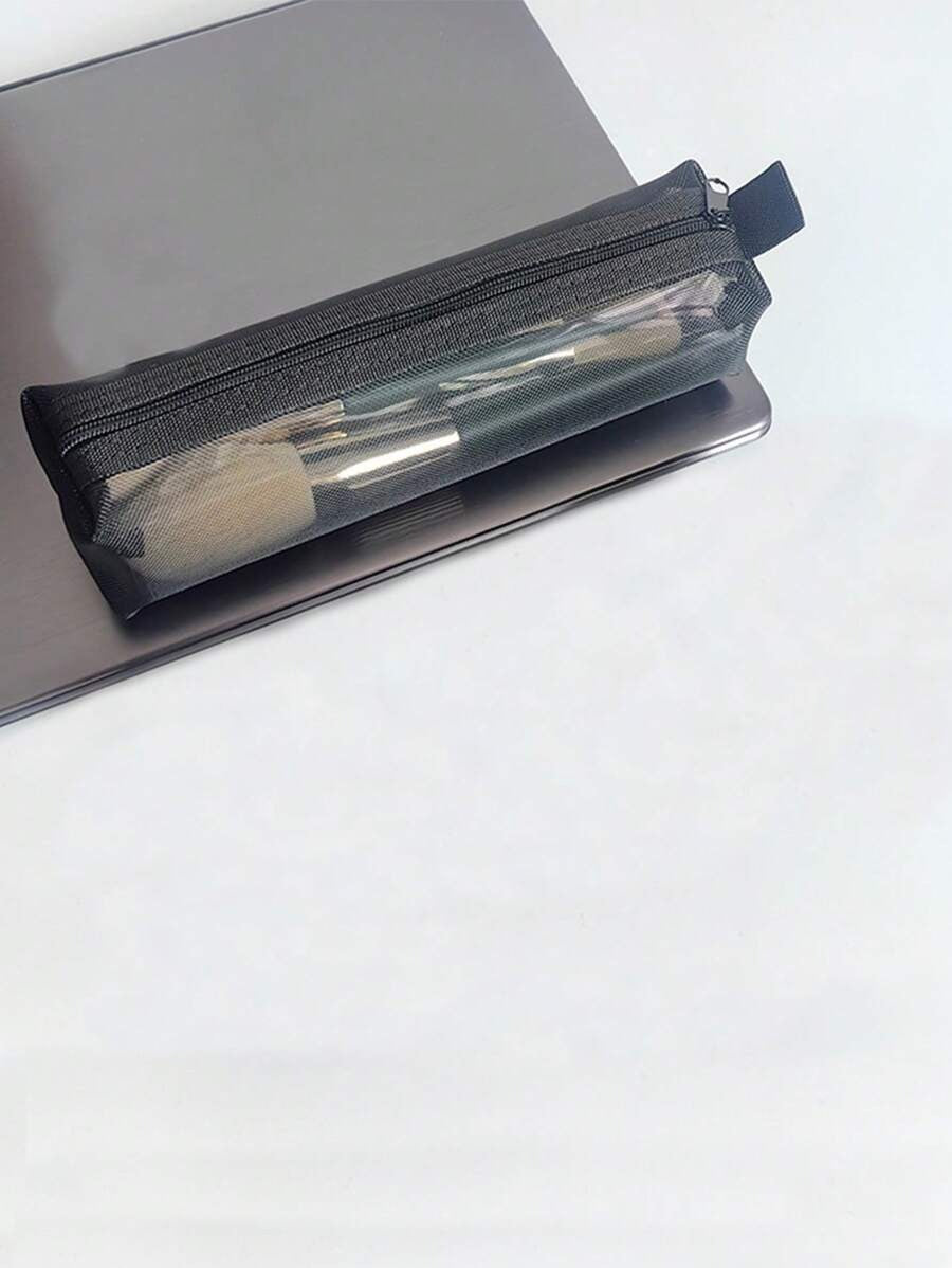 Astuccio in in rete trasparente 4,5 x 20 cm, borsa porta cancelleria per ufficio ed esami, adatto per borse per regali di Ognissanti a scuola e in ufficio, grande capacità e pratico per riporre, astuccio nero