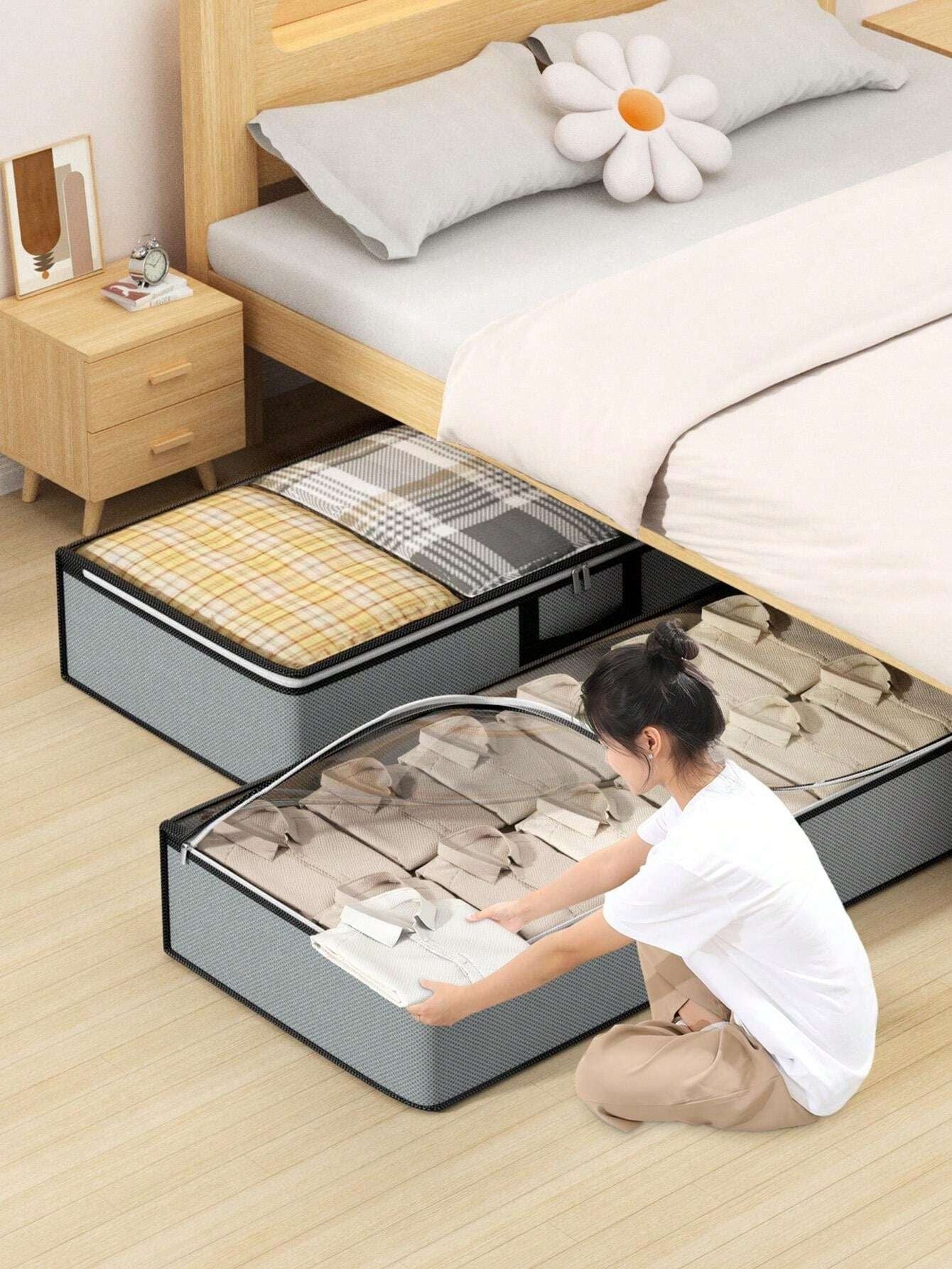 Borsa per contenitore sotto al letto, borsa per contenitore piatta, scatola per cassetti, borsa per armadio, borsa per trasloco, borsa trasparente in alto per conservare vestiti e piumoni, realizzata in tessuti di alta qualità