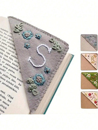 1 pezzo, Segnalibro angolare personalizzato con ricamo a mano, 26 lettere ricamate a mano su feltro, segnalibro con ricamo floreale carino, regalo significativo per gli amanti della lettura, ideale per il ritorno a scuola
