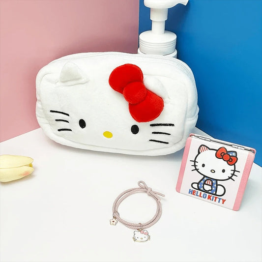 borsa per il trucco a cartone animato, astuccio grande con capacità elevata e set da 12 penne, forniture scolastiche, regalo carino di San Valentino con fiocco rosso, astuccio per il ritorno a scuola con stampa Hello Kitty all'interno