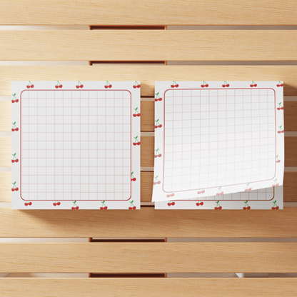 Adesivi con motivo a ciliegie da 3x3 pollici, 50 fogli ciascuno, blocks notes adesivi a forma di ciliegie, per scuola, ufficio, casa, forniture, regalo per studenti e insegnanti