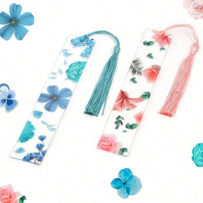 Pezzi Segnalibri in resina con fiori trasparenti, segnalibri floreali per donne, segnalibri carini con fiori e nappe, regali di Natale e riempitivi per calze per donne