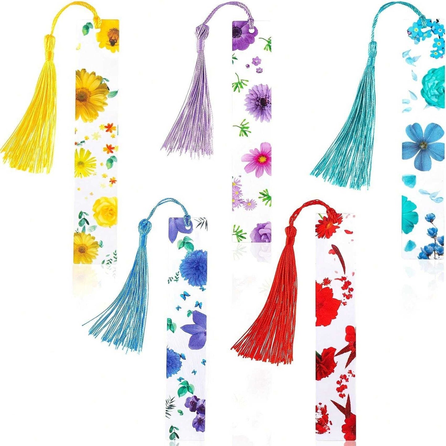 Pezzi Segnalibri in resina con fiori trasparenti, segnalibri floreali per donne, segnalibri carini con fiori e nappe, regali di Natale e riempitivi per calze per donne