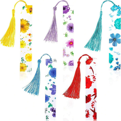 Pezzi Segnalibri in resina con fiori trasparenti, segnalibri floreali per donne, segnalibri carini con fiori e nappe, regali di Natale e riempitivi per calze per donne