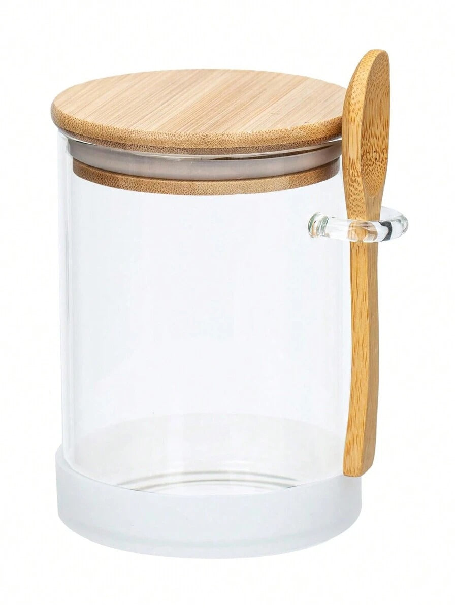 Barattoli in vetro ermetici rotondi, barattoli per condimenti con coperchi in bambù e cucchiaini, contenitori per alimenti per zucchero, caffè, noci, barattoli in vetro per la cucina per farina, biscotti, caramelle, tè matcha, noci e spezie