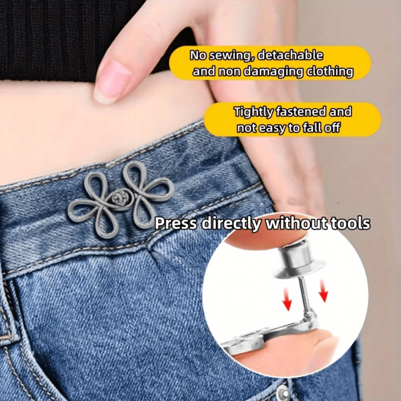 1/2 Paia di cinture con fibbie in metallo senza cuciture, con gancio nodo portafortuna rimovibile, adatte per jeans e gonne, accessori di moda regolabili - nero, oro, grigio argento, bronzo
