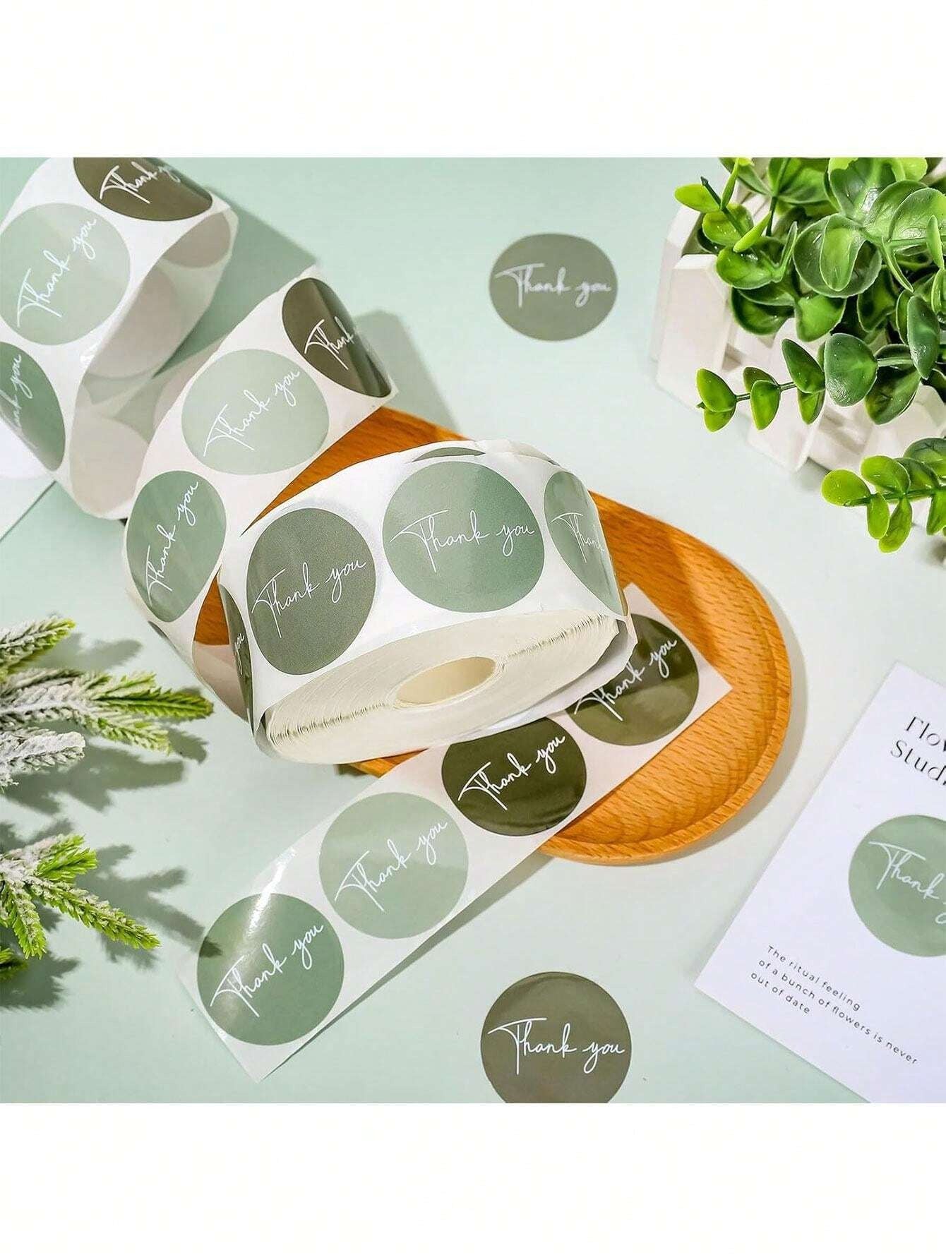 Adesivi/etichette rotonde verde sfumato in stile bohémien in 6 colori, etichette adesive per cartoleria adatte per attività commerciali, matrimoni, compleanni, festa di nascità, materiali di consumo impermeabili in PVC