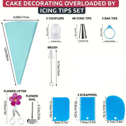 Set da 116 pezzi per decorare torte, include 55 bocchette per sac à poche, 50 sac à poche, 3 spatole per glassa, con scatola di contenimento. Adatto per decorare in modo creativo torte, biscotti.