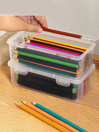 Scatola di stoccaggio per matite trasparente ad alta capacità, adatta per riporre matite colorate, pastelli a cera e penne per schizzi, scatola di stoccaggio per cancelleria personale per ufficio, scatola per matite impilabile con design opaco