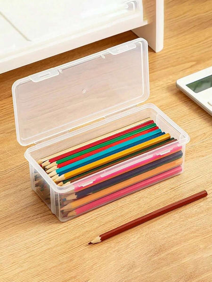 Scatola di stoccaggio per matite trasparente ad alta capacità, adatta per riporre matite colorate, pastelli a cera e penne per schizzi, scatola di stoccaggio per cancelleria personale per ufficio, scatola per matite impilabile con design opaco