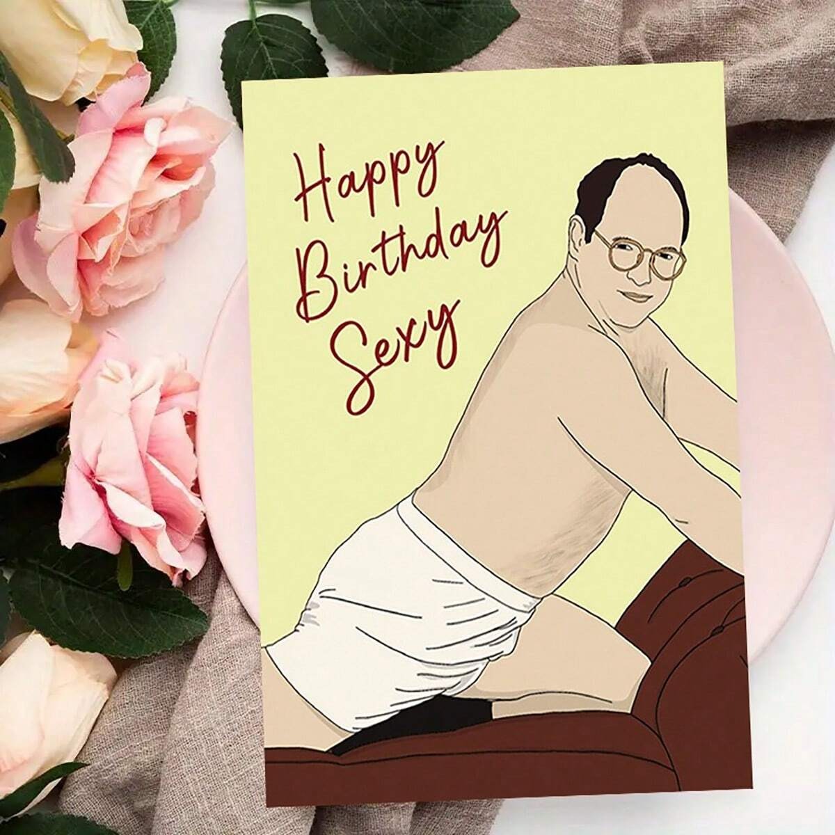 Biglietto d'auguri per compleanno divertente e spiritoso - "Buon compleanno sexy" - con busta, stampa di alta qualità, 16x11 cm, biglietto divertente con illustrazione di un uomo per famiglia e amici