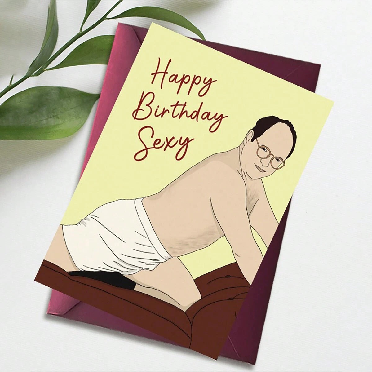 Biglietto d'auguri per compleanno divertente e spiritoso - "Buon compleanno sexy" - con busta, stampa di alta qualità, 16x11 cm, biglietto divertente con illustrazione di un uomo per famiglia e amici