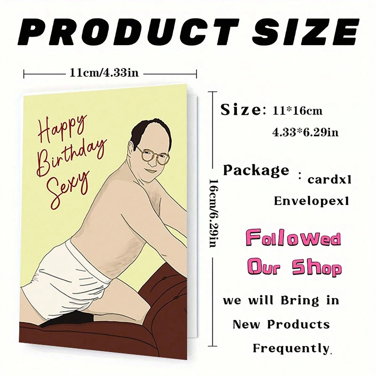Biglietto d'auguri per compleanno divertente e spiritoso - "Buon compleanno sexy" - con busta, stampa di alta qualità, 16x11 cm, biglietto divertente con illustrazione di un uomo per famiglia e amici