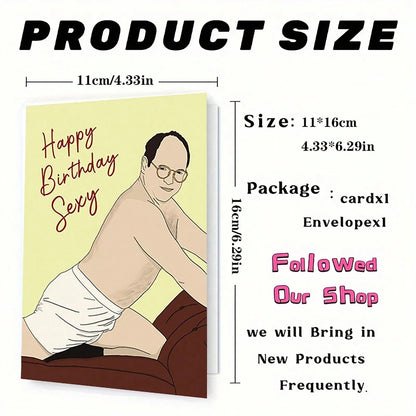 Biglietto d'auguri per compleanno divertente e spiritoso - "Buon compleanno sexy" - con busta, stampa di alta qualità, 16x11 cm, biglietto divertente con illustrazione di un uomo per famiglia e amici
