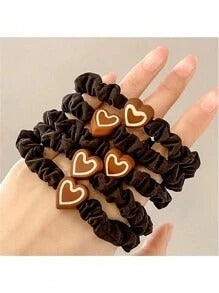 5/10 pezzi Nuovi fermagli per capelli a forma di fiocco in colore caffè, elastici per capelli con ciondolo a forma di cuore