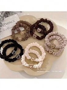 5/10 pezzi Nuovi fermagli per capelli a forma di fiocco in colore caffè, elastici per capelli con ciondolo a forma di cuore