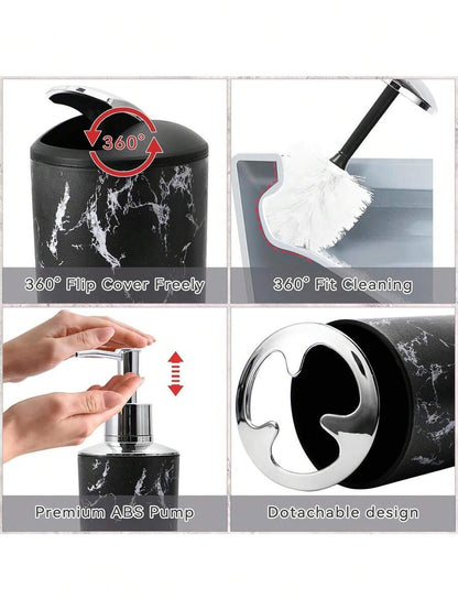 5 pezzi/9 pezzi Set di accessori per il bagno con motivo marmorizzato, inclusi portaspazzolino, dispenser di sapone, portasapone, bicchiere, bottiglie ricaricabili