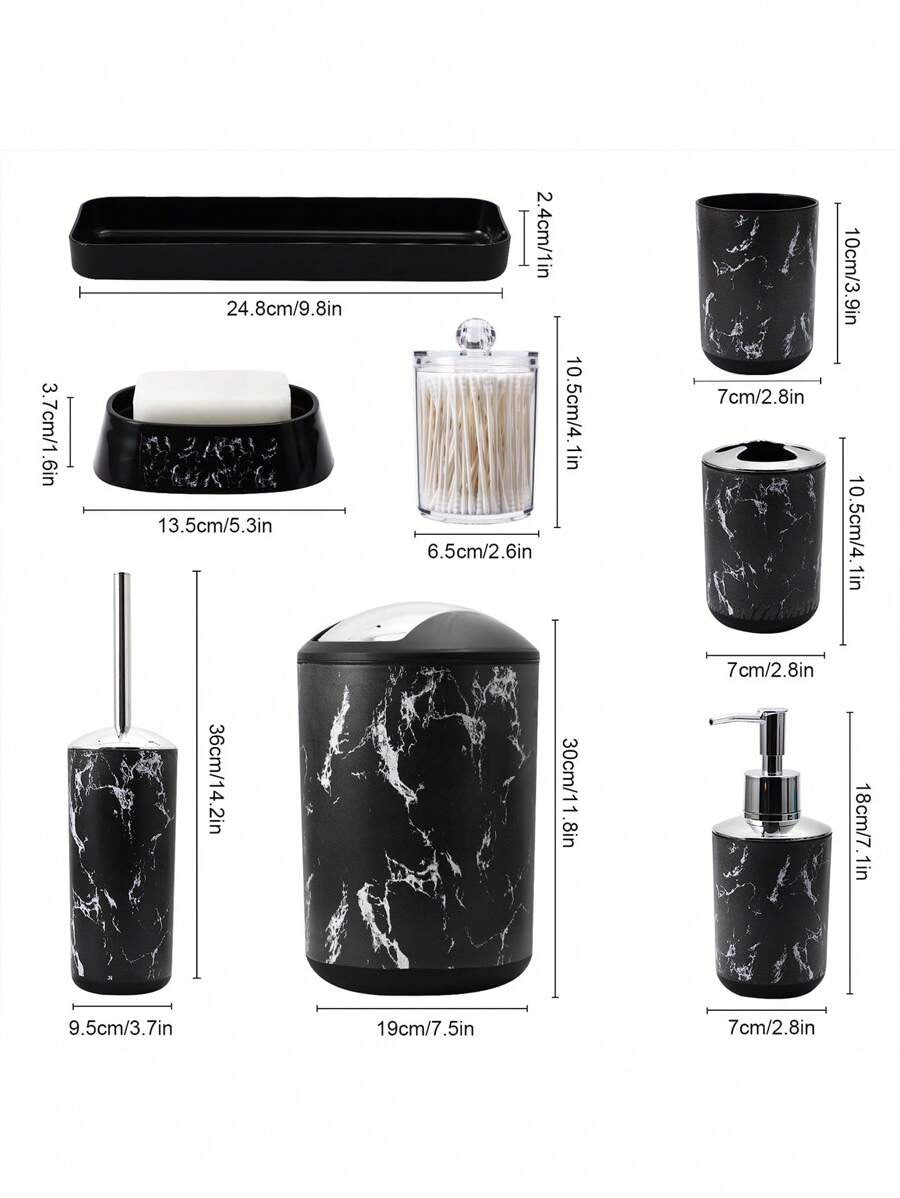 5 pezzi/9 pezzi Set di accessori per il bagno con motivo marmorizzato, inclusi portaspazzolino, dispenser di sapone, portasapone, bicchiere, bottiglie ricaricabili