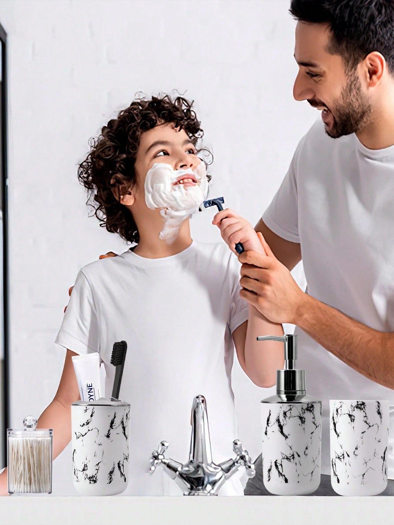 5 pezzi/9 pezzi Set di accessori per il bagno con motivo marmorizzato, inclusi portaspazzolino, dispenser di sapone, portasapone, bicchiere, bottiglie ricaricabili
