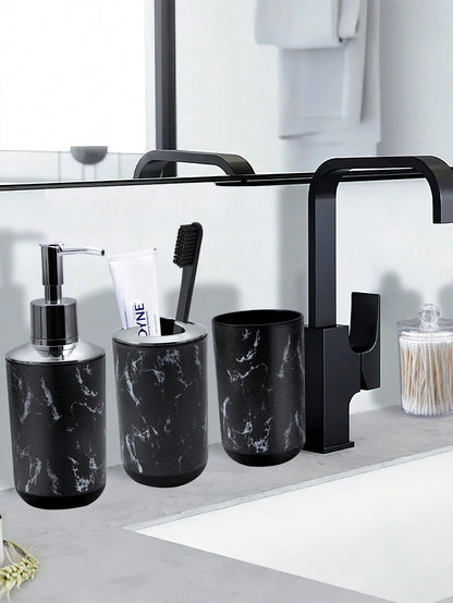 5 pezzi/9 pezzi Set di accessori per il bagno con motivo marmorizzato, inclusi portaspazzolino, dispenser di sapone, portasapone, bicchiere, bottiglie ricaricabili
