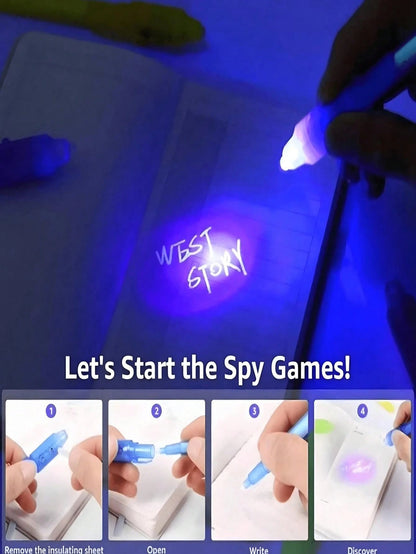 Penna con inchiostro invisibile a colori casuali, penna spia con inchiostro invisibile e luce nera, etichetta magica con messaggio, evidenziatore di plastica multifunzione, penna fluorescente con inchiostro invisibile colorato