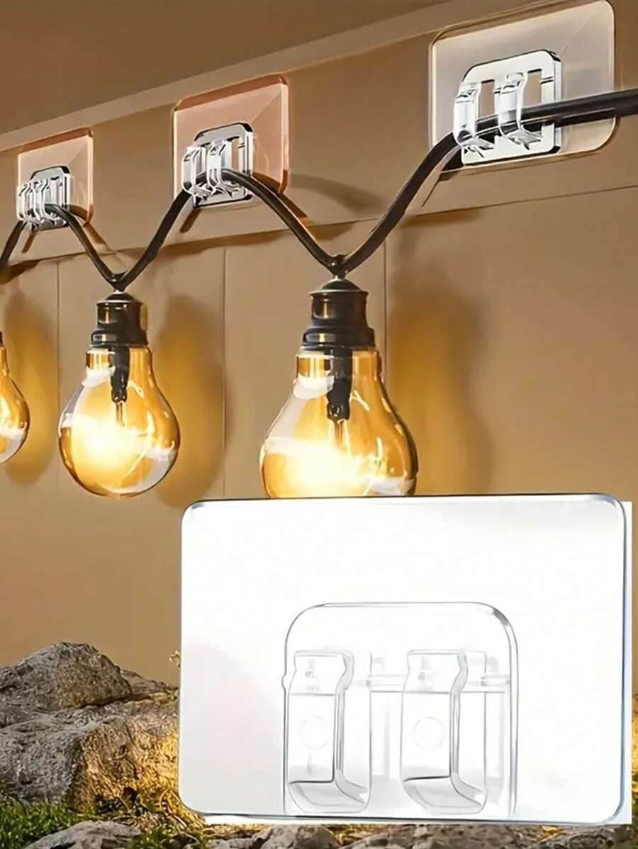 100 pezzi Ganci in plastica trasparente LDQ per uso esterno, montabili a parete con adesivo, facili da installare per luci stringa e lampade a filo, ganci per esposizione industriale, finitura lucida
