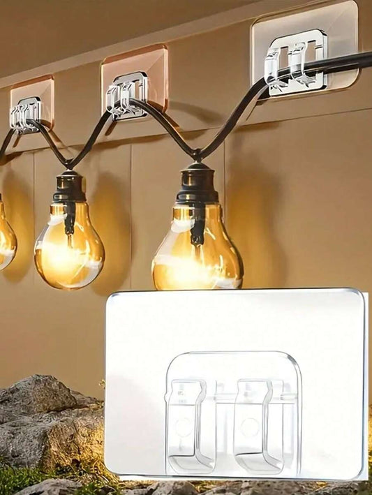 100 pezzi Ganci in plastica trasparente LDQ per uso esterno, montabili a parete con adesivo, facili da installare per luci stringa e lampade a filo, ganci per esposizione industriale, finitura lucida