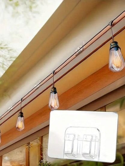 100 pezzi Ganci in plastica trasparente LDQ per uso esterno, montabili a parete con adesivo, facili da installare per luci stringa e lampade a filo, ganci per esposizione industriale, finitura lucida