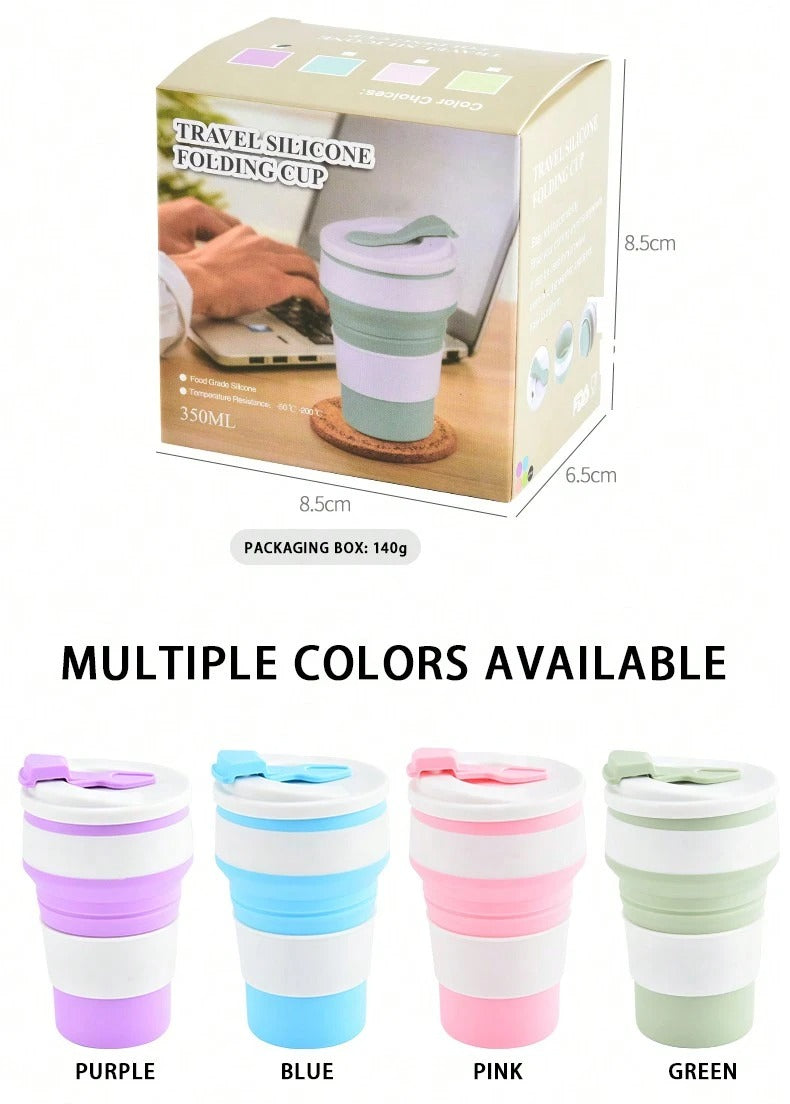 Tazza retrattile in silicone da 350 ml, tazza da risciacquo da campeggio da viaggio, tazza da ufficio per il caffè, tazza per il latte domestico, fornita in confezione colorata