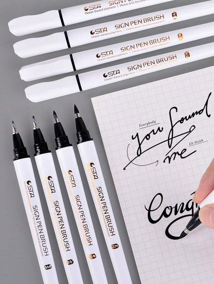 Penne da calligrafia con alfabeto manoscritto, pennarelli con pennello per calligrafia, impermeabili, per scrittura a mano, pittura artistica, schizzi, scrapbooking, journaling - Set da principiante