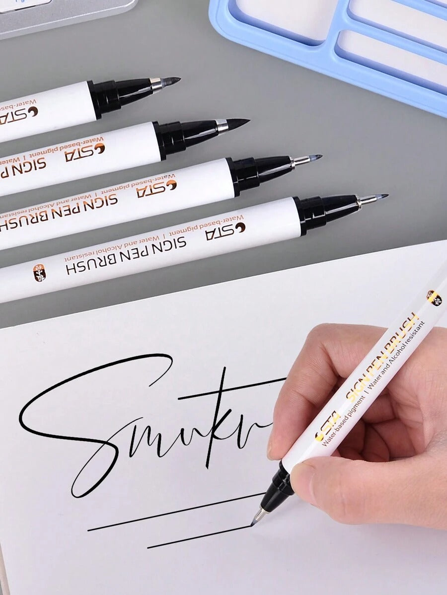 Penne da calligrafia con alfabeto manoscritto, pennarelli con pennello per calligrafia, impermeabili, per scrittura a mano, pittura artistica, schizzi, scrapbooking, journaling - Set da principiante