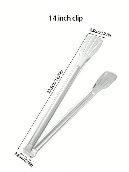 Pinze per alimenti in acciaio inossidabile da 7 pollici/9 pollici/12 pollici/14 pollici a 3 punte, rinforzate e resistenti al calore, per cucinare in casa, BBQ, bistecca, self-service, pinze per pane