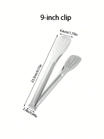 Pinze per alimenti in acciaio inossidabile da 7 pollici/9 pollici/12 pollici/14 pollici a 3 punte, rinforzate e resistenti al calore, per cucinare in casa, BBQ, bistecca, self-service, pinze per pane