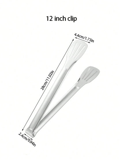 Pinze per alimenti in acciaio inossidabile da 7 pollici/9 pollici/12 pollici/14 pollici a 3 punte, rinforzate e resistenti al calore, per cucinare in casa, BBQ, bistecca, self-service, pinze per pane