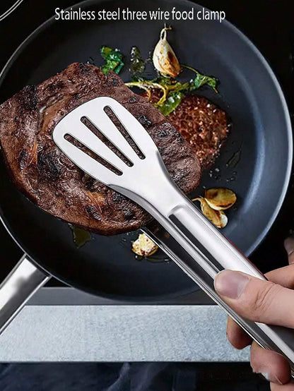 Pinze per alimenti in acciaio inossidabile da 7 pollici/9 pollici/12 pollici/14 pollici a 3 punte, rinforzate e resistenti al calore, per cucinare in casa, BBQ, bistecca, self-service, pinze per pane